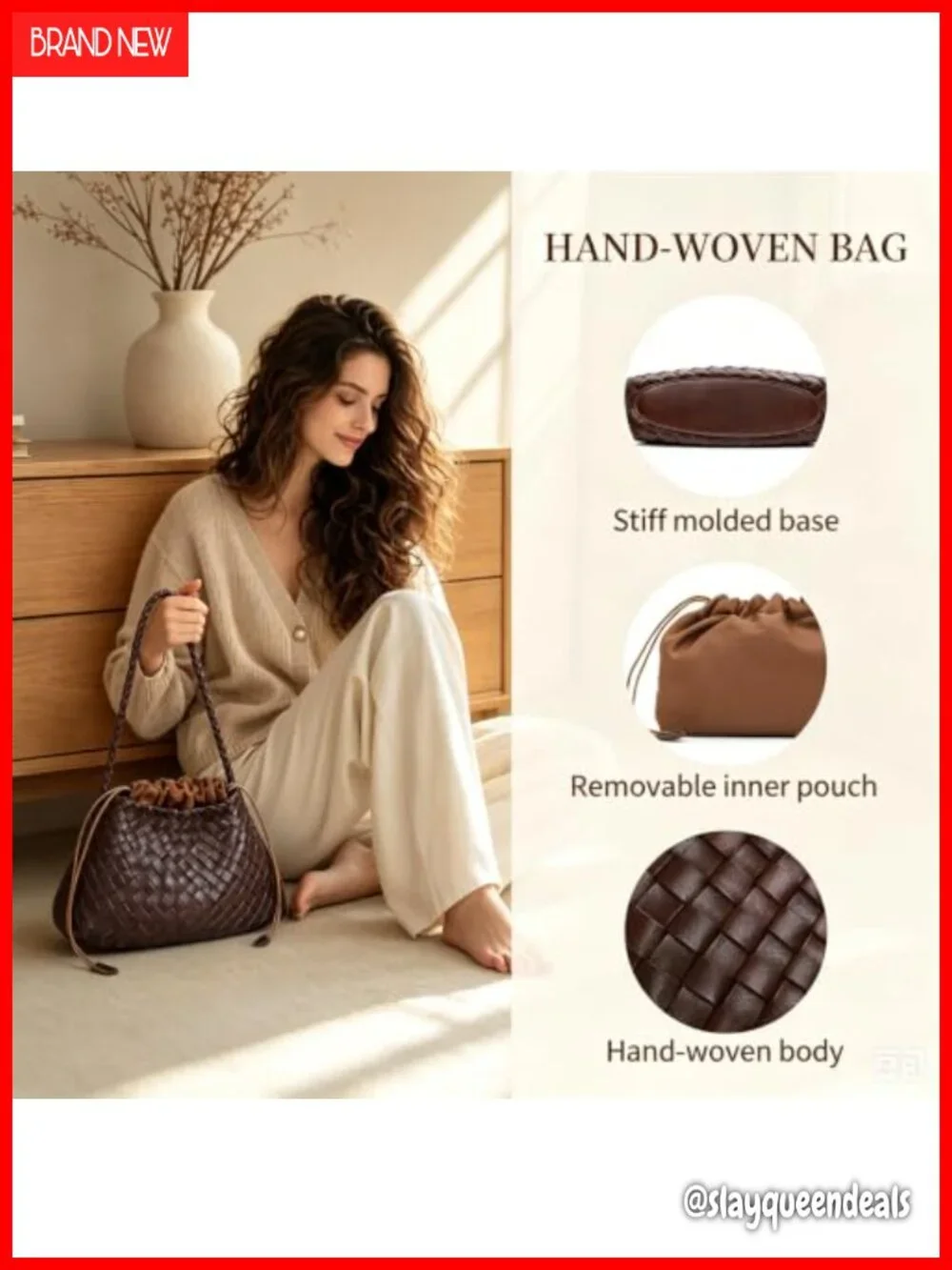 Woven Vegan Leather Underarm Hobo Shoulder Bag Handbag